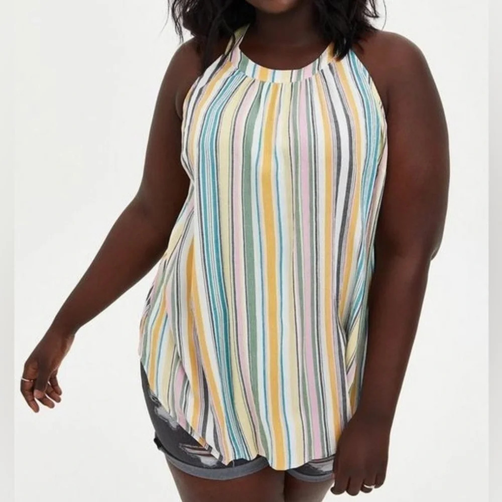 Torrid Striped Rayon Crepe High Neck‎ Tank Top Blouse